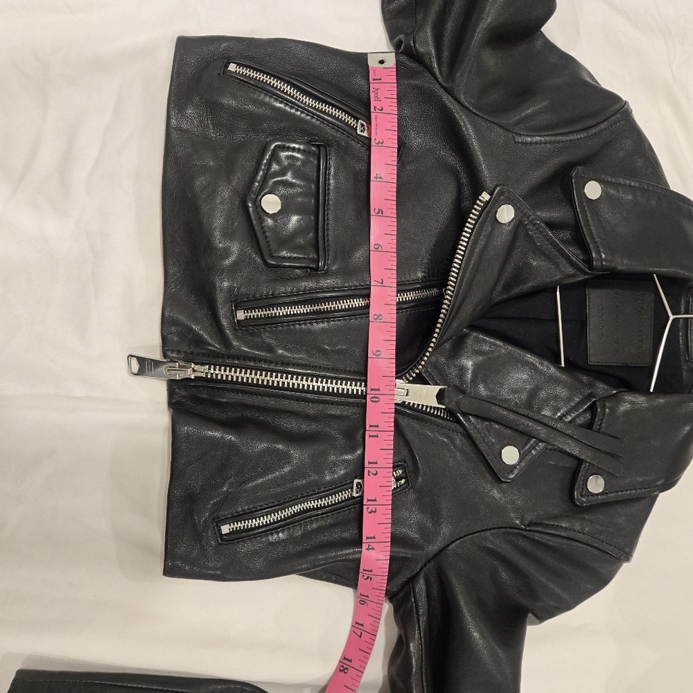 All Saints Black Leather Crop Biker Jacket - Picture 11 of 14